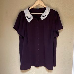 ModCloth purple collar blouse with embroidered bats size 3x like new button down